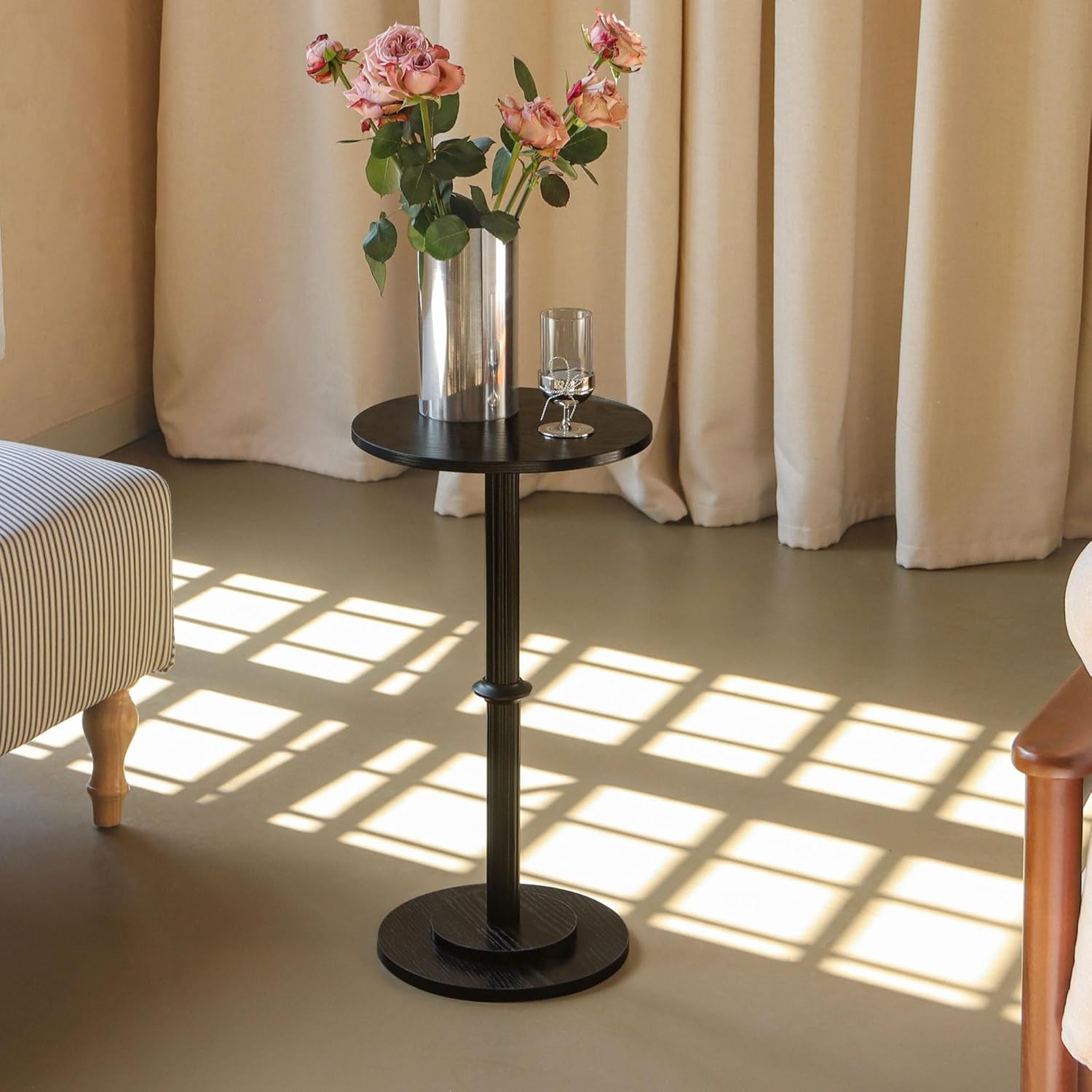 Small Side Table Small Spaces Modern Round End Table W/ Fluted Wood Drink Table