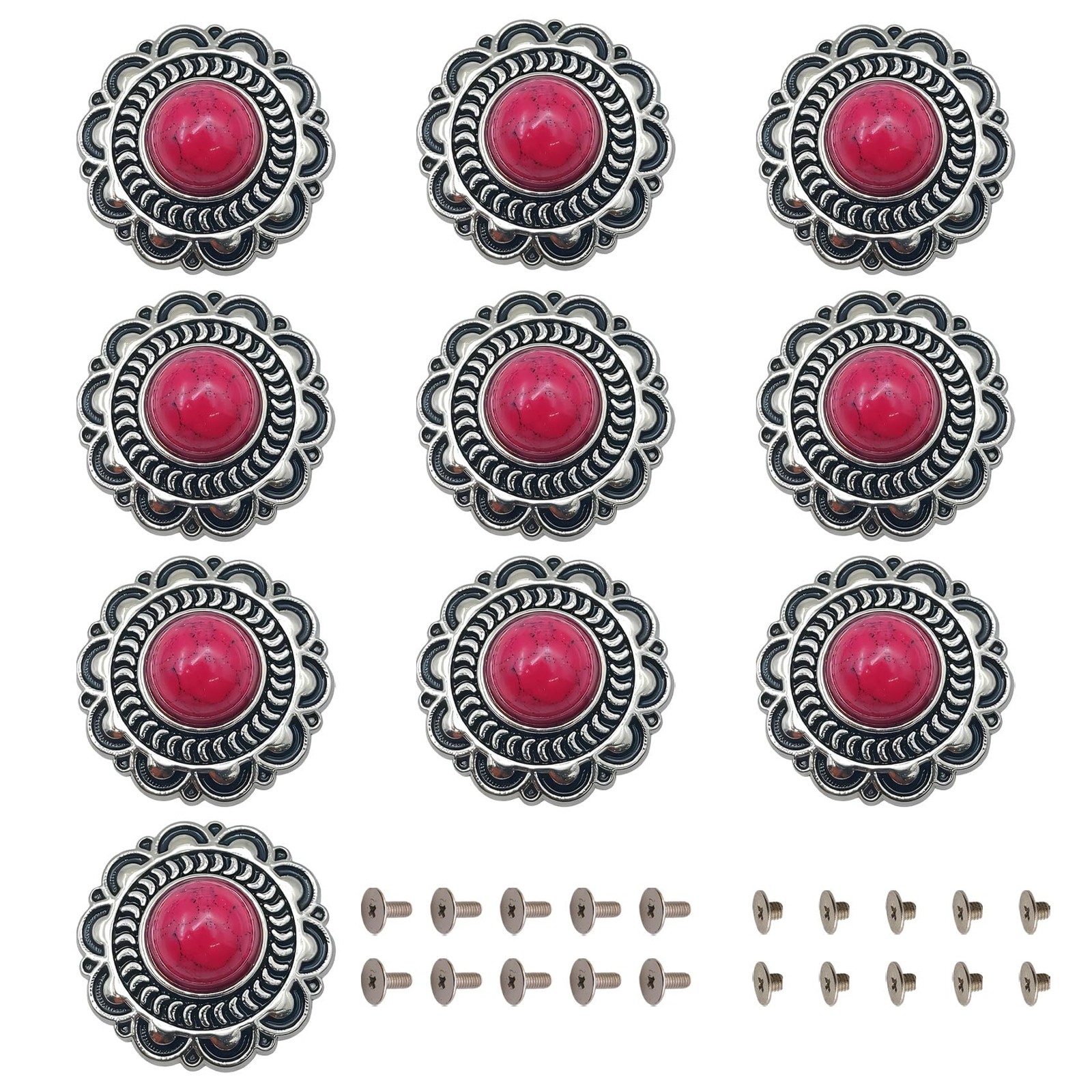 10 Pcs Red Turquoise Conchos, Sunflower Decorative Buckles, Metal Conchos Scr...