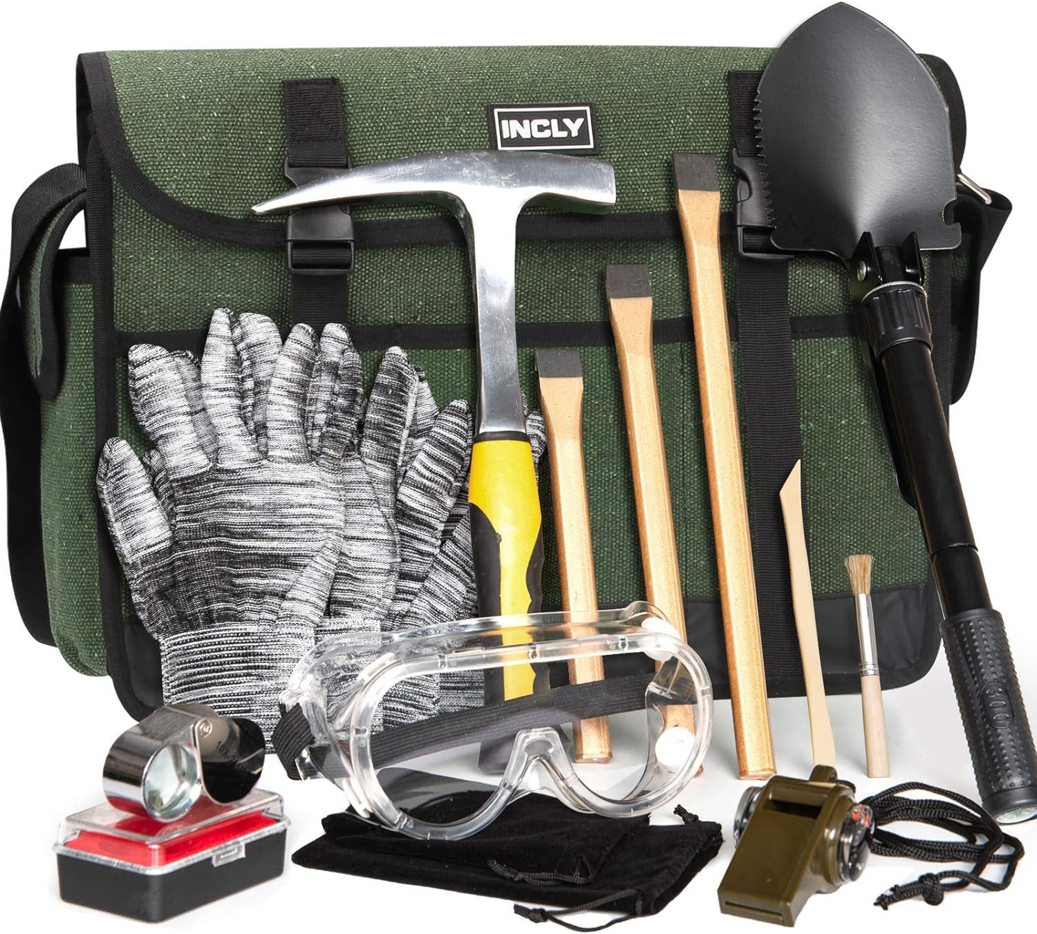 15 PCS Geology Rock Pick Hammer Kit, 32Oz Hammer & 3 PCS Digging Chisels Set for