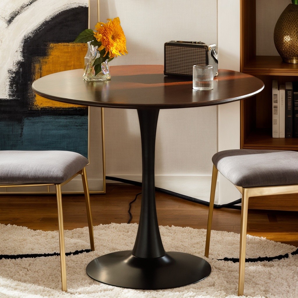 Walnut Round Table, Modern Dining Table, Dining Table, MDF Top and Steel Base