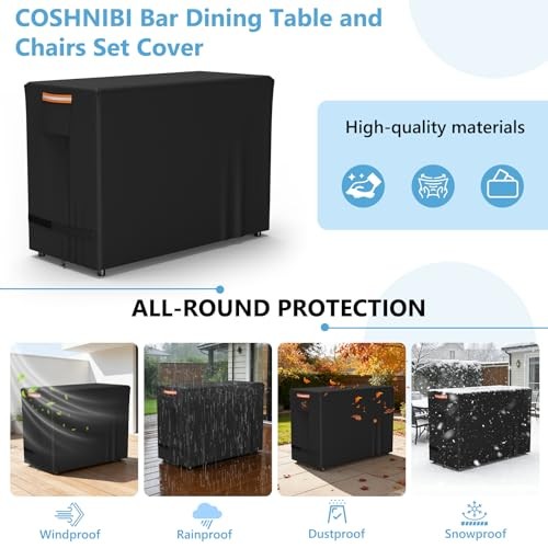 COSHNIBI Bar Height Patio Swivel Set Cover for 3 70"L x 32"W x 47"H Black