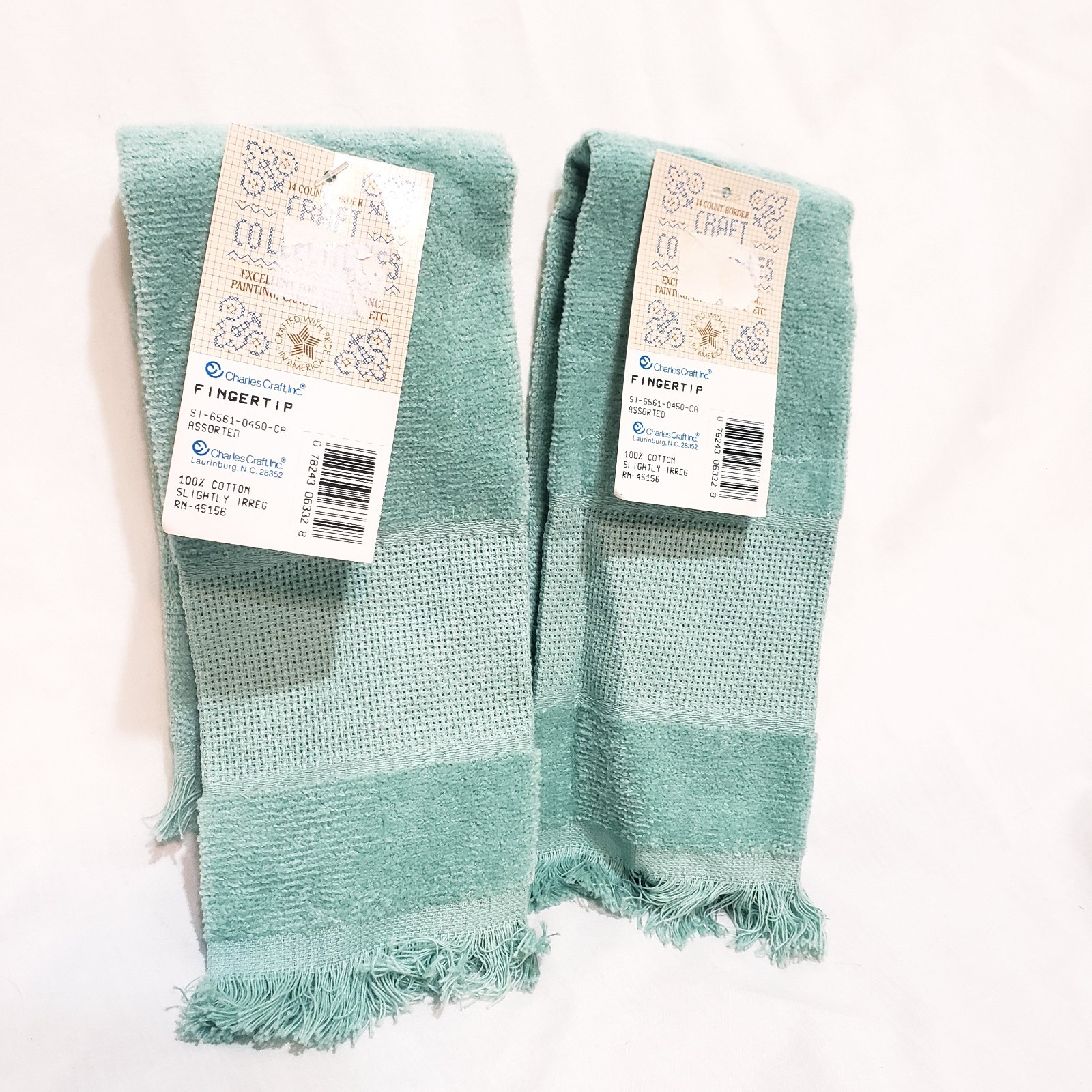 Two Green Fingertip Towel 14 Count Border Cross Stitch Towels Charles Craft