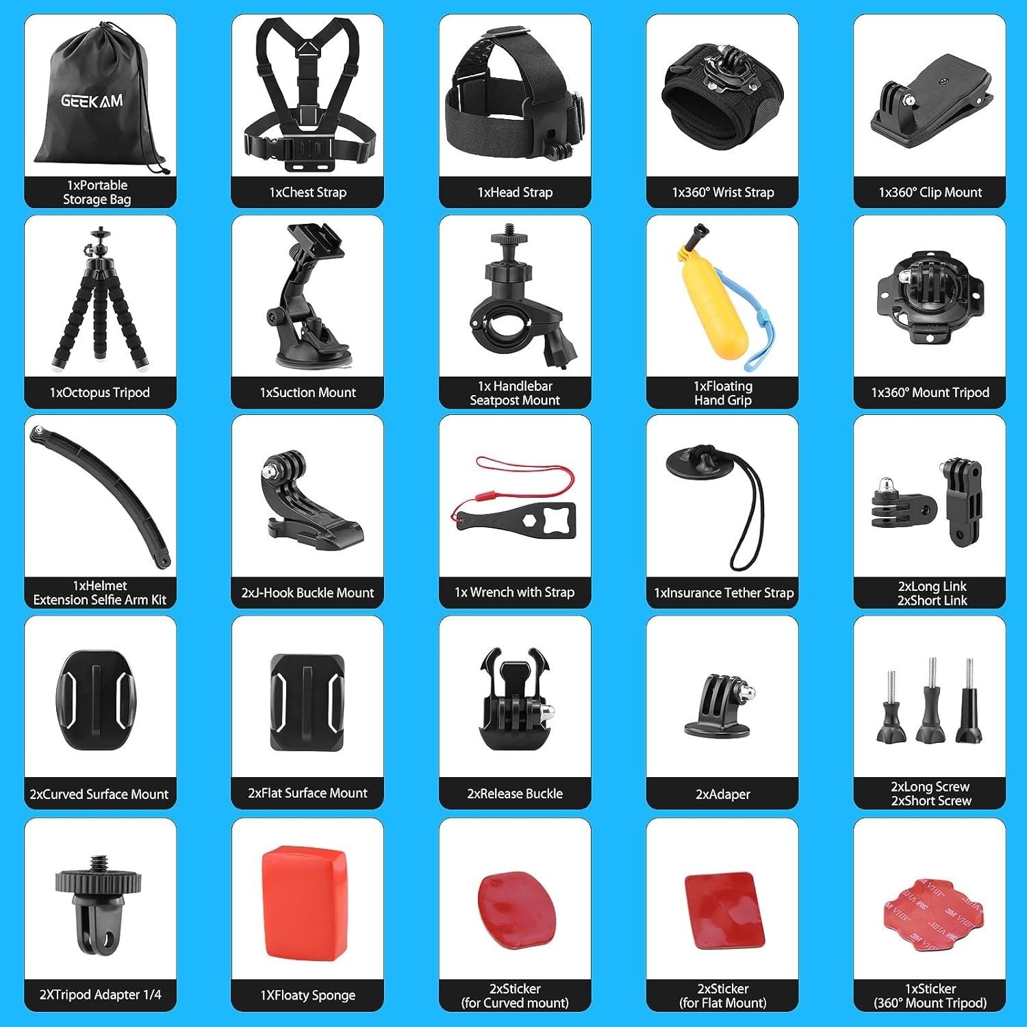 Action Camera Accessories Kit - Compatible for GoPro, AKASO, Campark, Crossto...