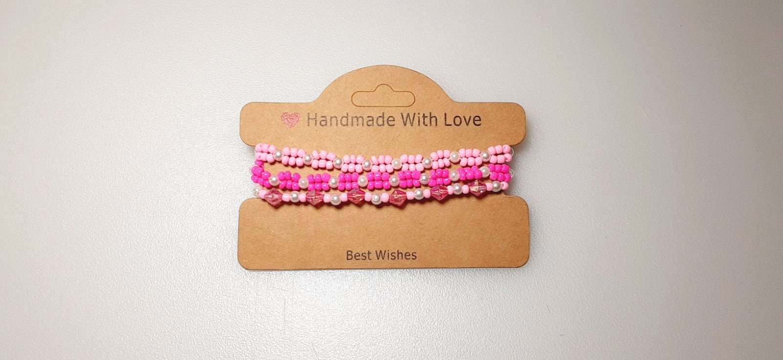 DAINTY ACRYLIC ADJUSTABLE BEADED BRACELETS PINK & WHITE