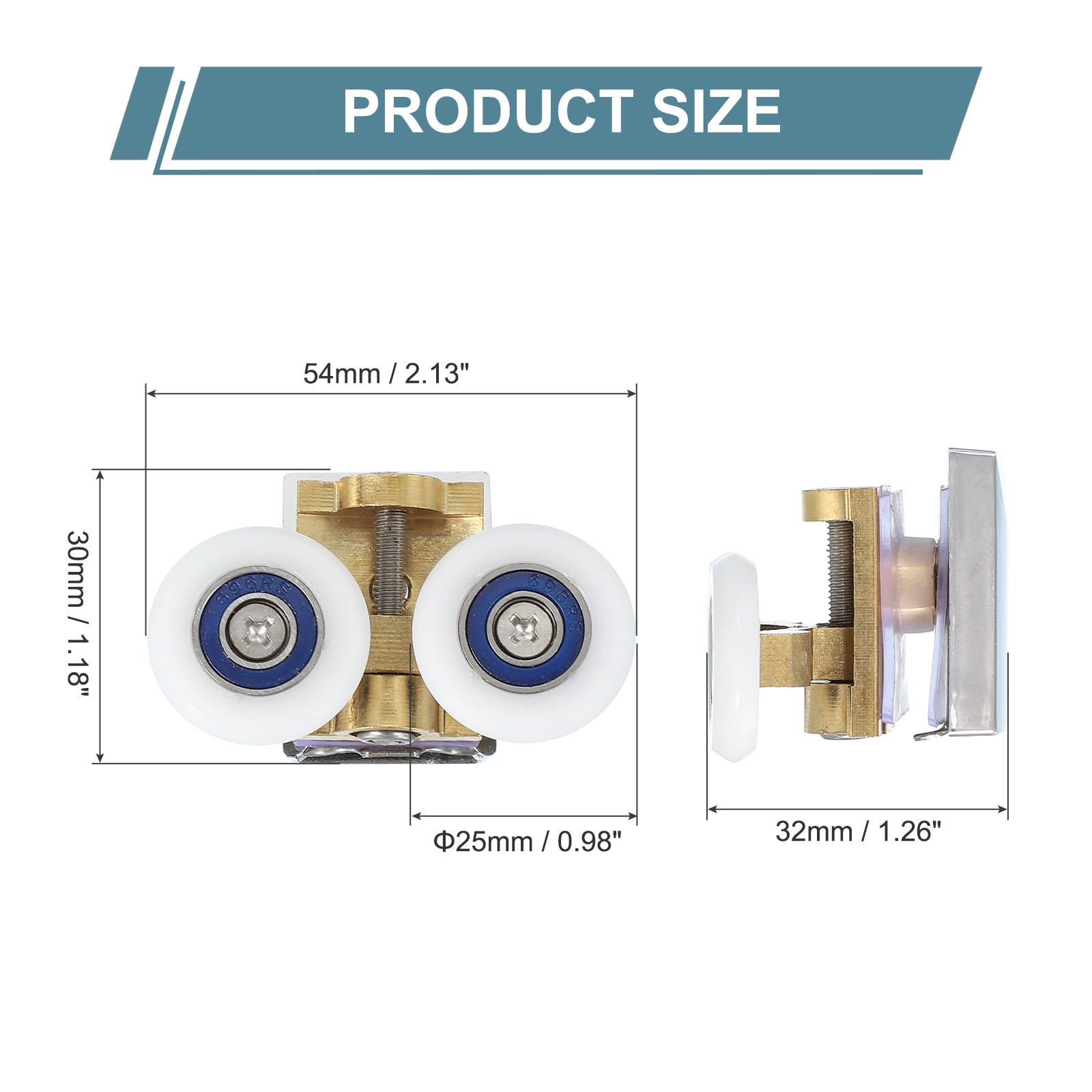 25mm Double Shower Door Rollers Copper Top Wheels Copper Tone]