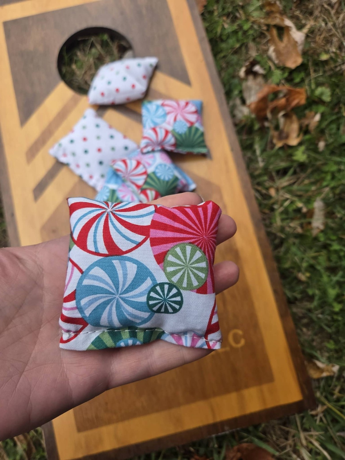 Peppermint Mini Cornhole Bags Christmas 3" mini