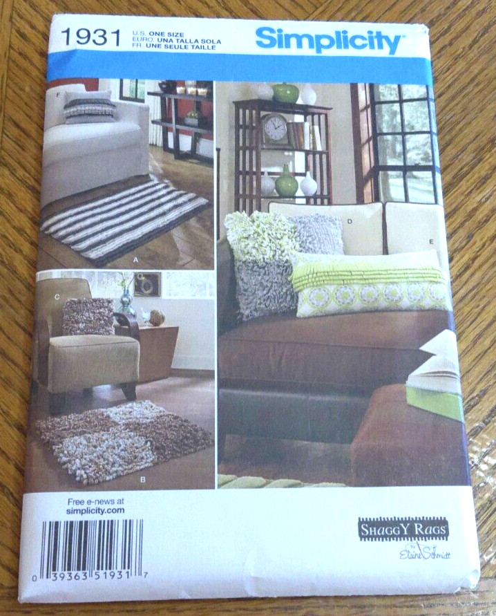 Simplicity Pattern 1931 ~ Fleece Fringe Rugs & Pillows ~ from Shaggy Rags
