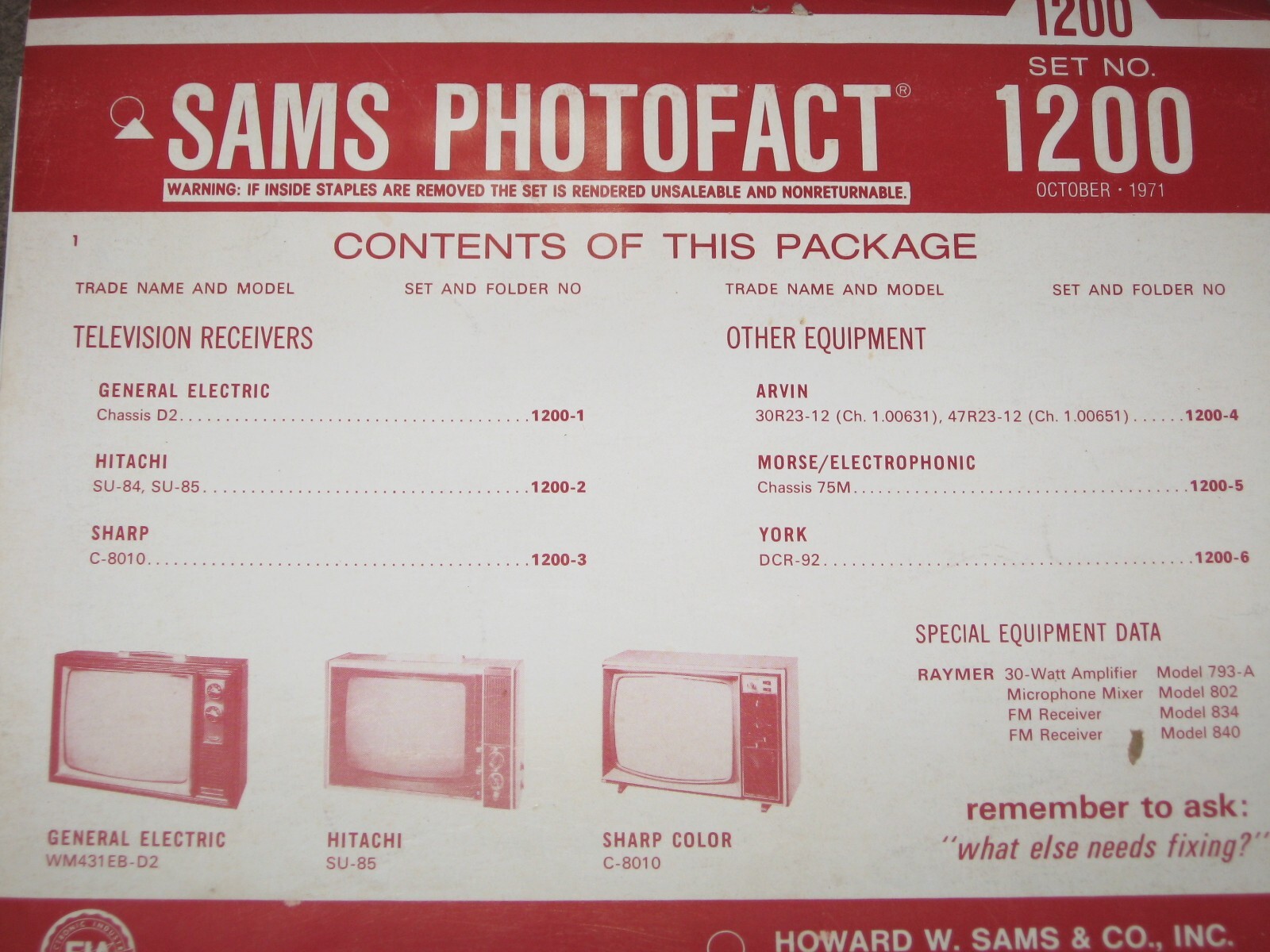 SAMS Photofact Manual Set for TV & Radio # 1200
