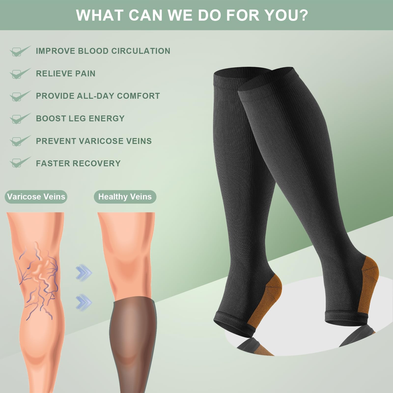 OUIVIAL 3 Pack Copper Compression Socks Large-X-Large, A04-copper Black Nude