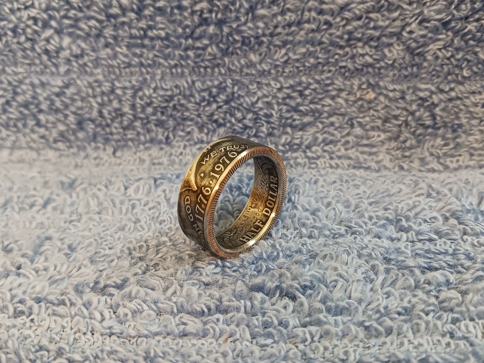 1976 Kennedy Half Dollars  size 11  coin ring  Handmade mixed metals (C)
