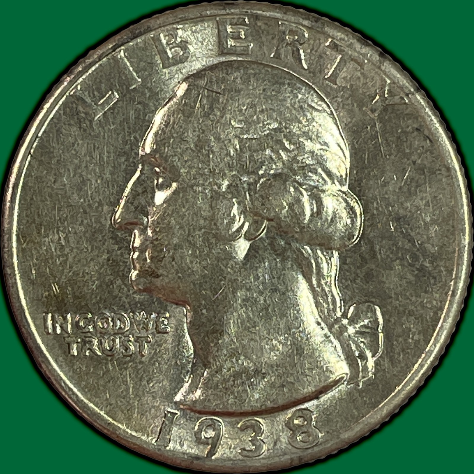 1938 Washington Quarter Silver Choice Almost Uncirculated AU+ Coin #44526