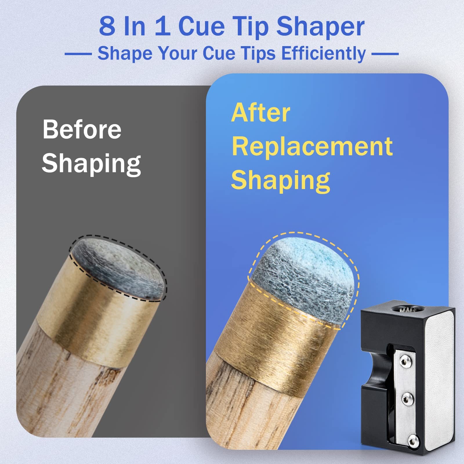 8In1 Aluminum Pool Cue Shaper Upgraded Accessories Replacement Tip Tool