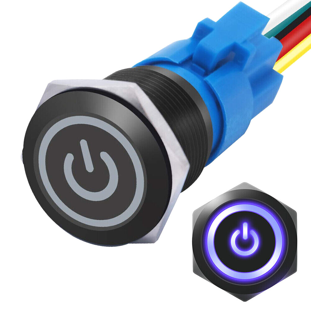 LED POWER ON/OFF Black/Stainless Steel Push Button Switch w/Harness US