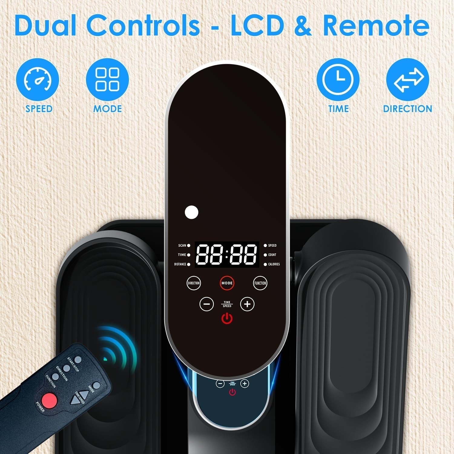 Under Desk Elliptical Pedal Exerciser 15-Speed Remote Forward Reverse Home Use