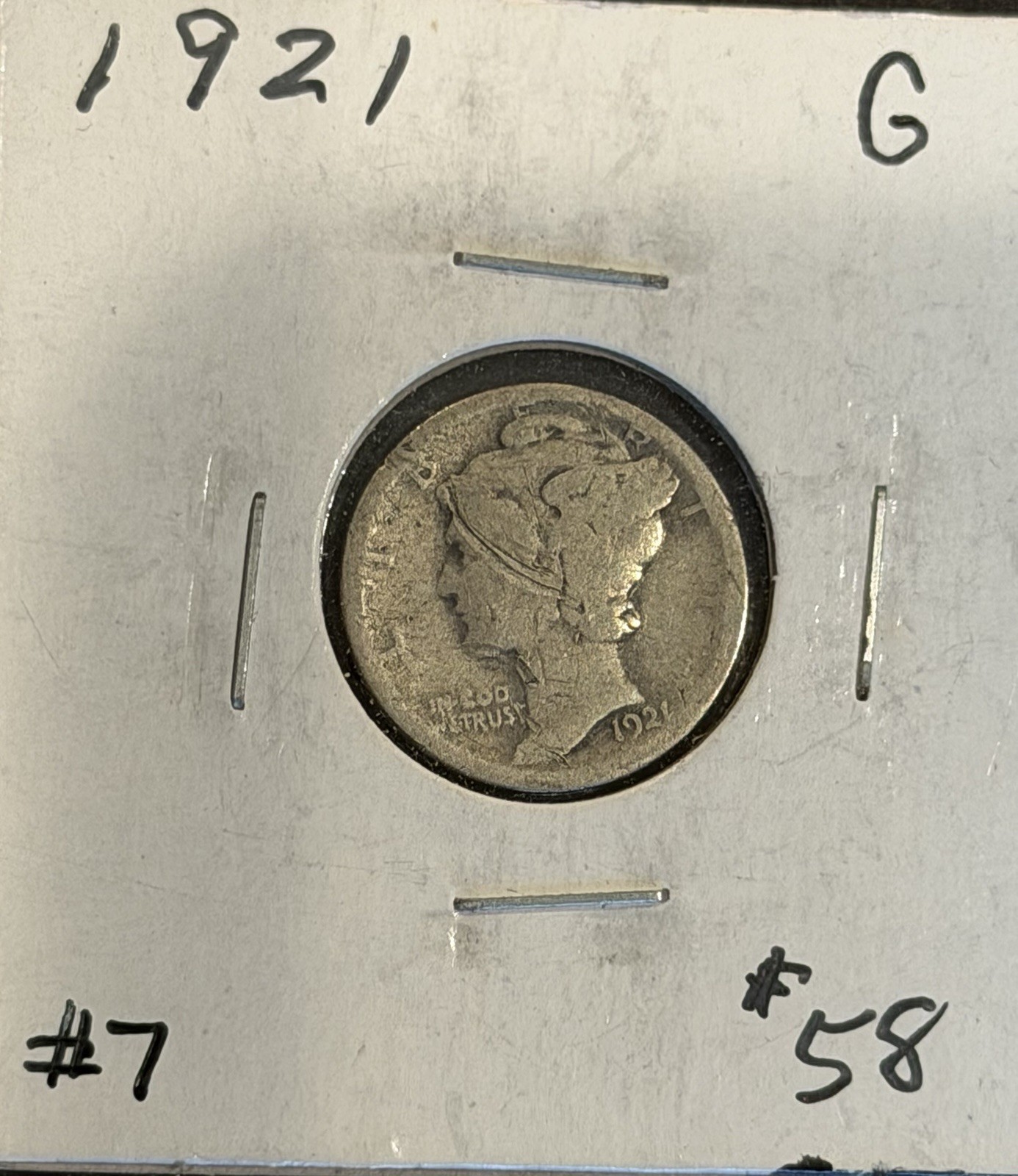 1921 Mercury dime Circulated 90% Silver #7