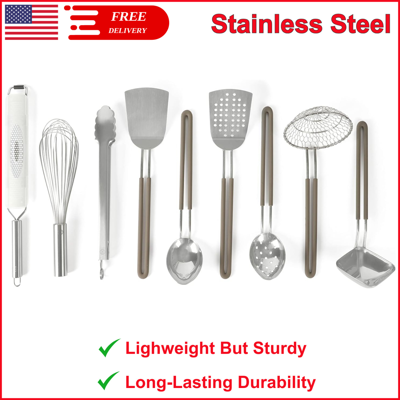 Martha Stewart 9-Piece Stainless Steel Kitchen Gadget & Tool Set Dishwasher Safe