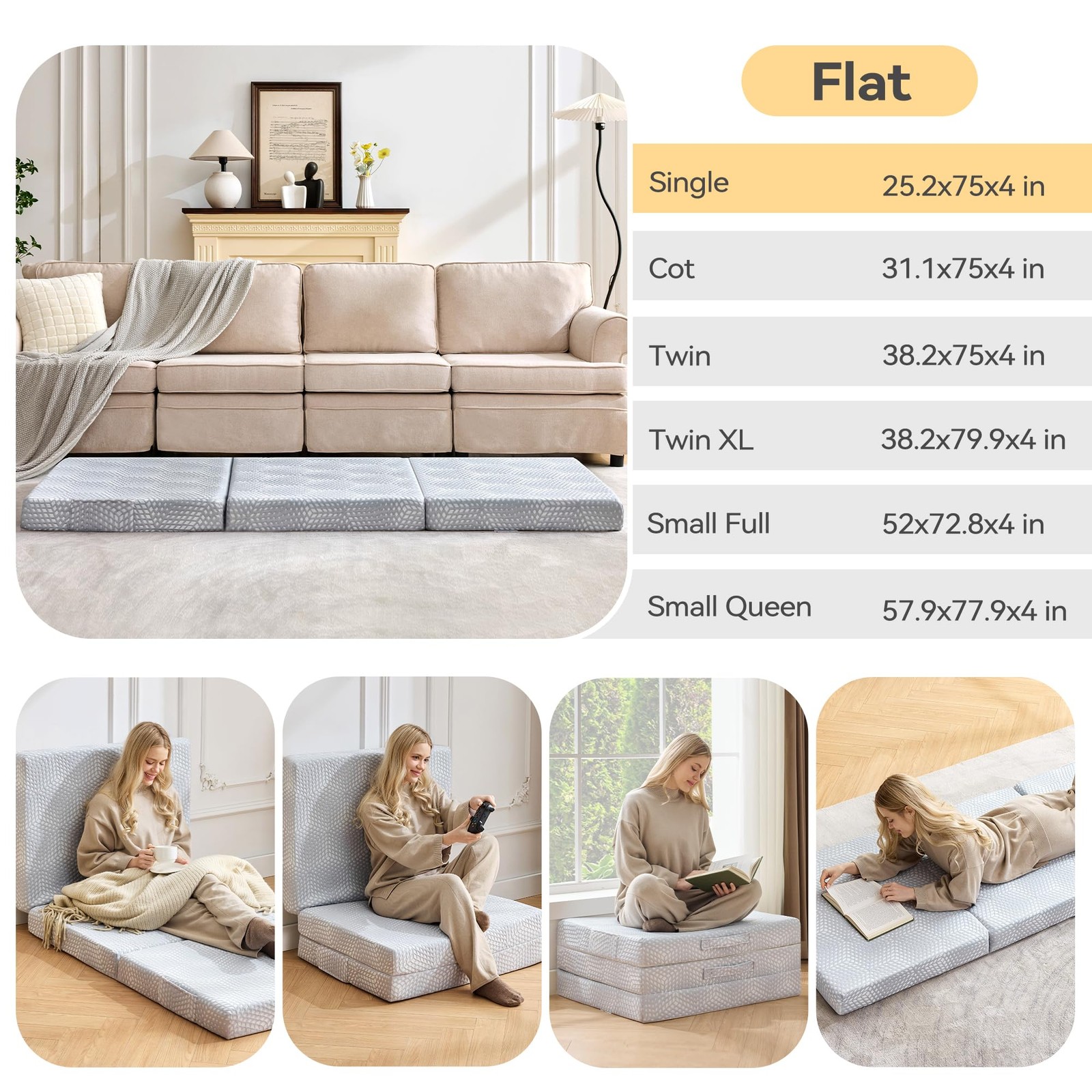 Memory Foam Folding Topper 3.8 Inch Single Size with Protable Storage Bag, Tr...