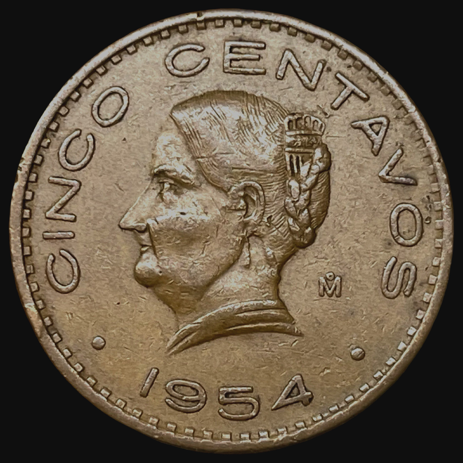 1954 Mo Mexico 5 Cinco Centavos World Type Mexican Brass Coin KM 424 Lot 142