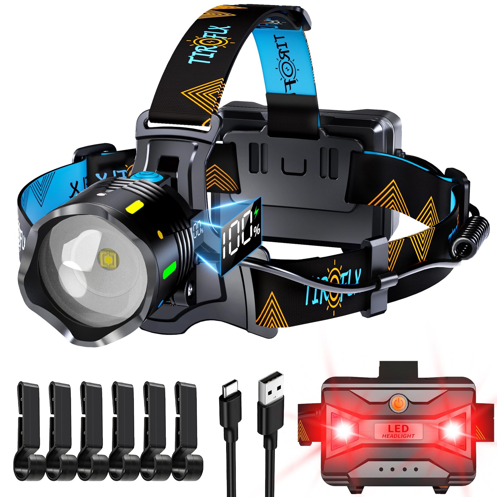 12 Modes 210000 Lux Headlamp Motion Sensor Red Warning Adjustable Focus Energ...