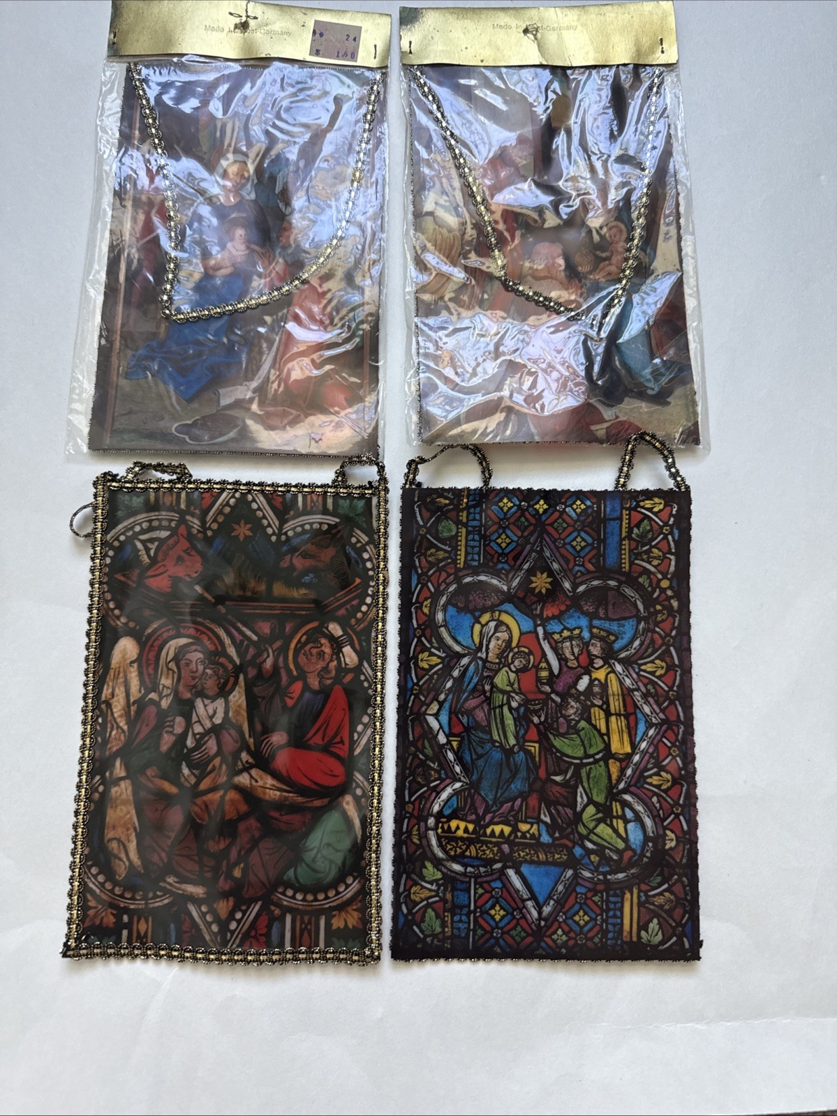 Vtg Set 4 Western Germany Plastic Suncatchers Religious Church Window