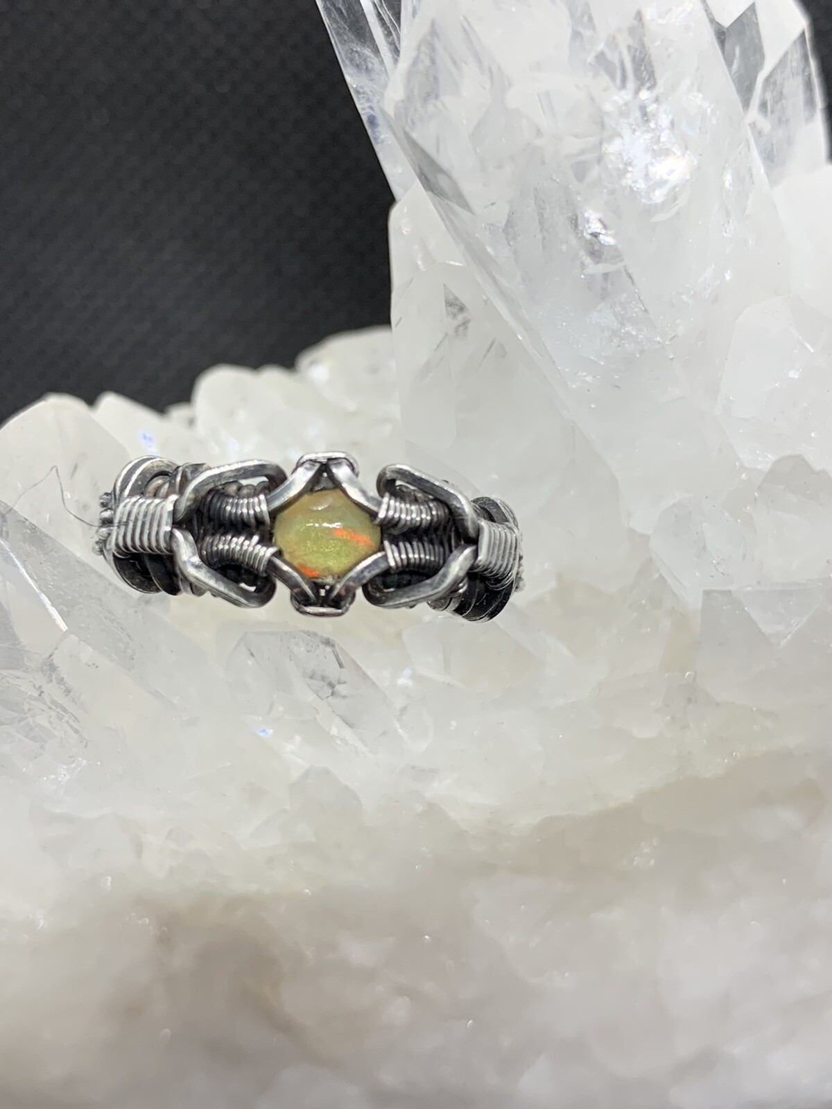 Fire Opal Ring Wire Wrapped Size 5.5