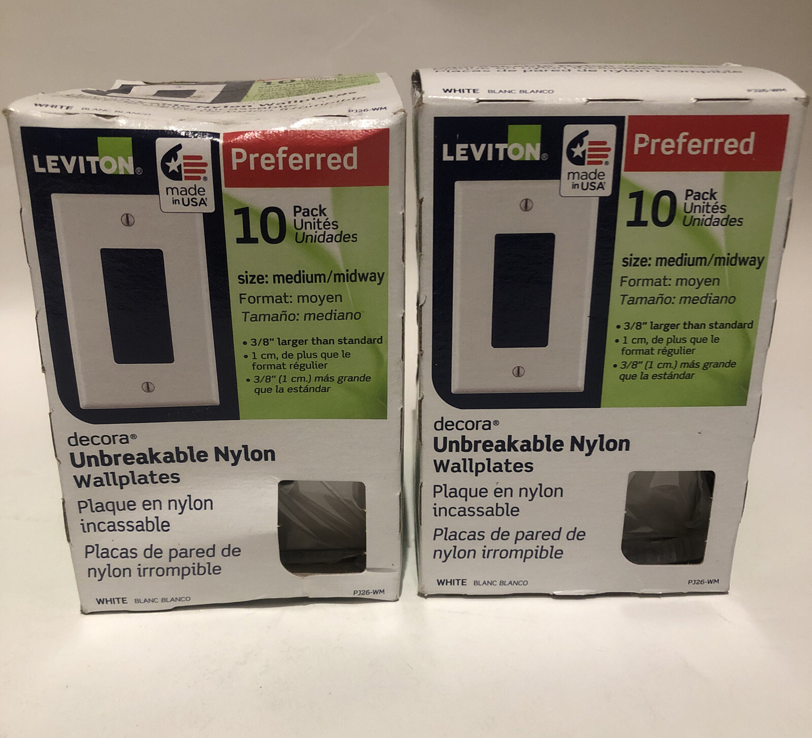 (2) LEVITON  Unbreakable Nylon Wall plates 10 Per Box Total of 20 White!!!!