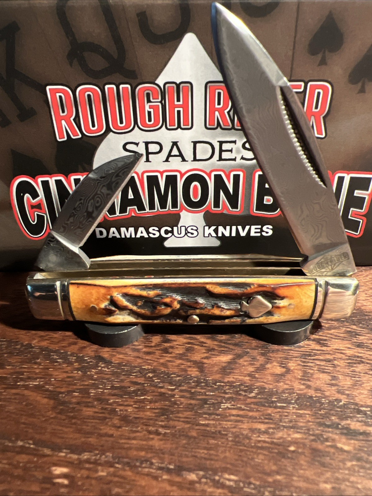 Rough Rider Capitol Intern Folding Knife Damascus Cinnamon Bone RR2531
