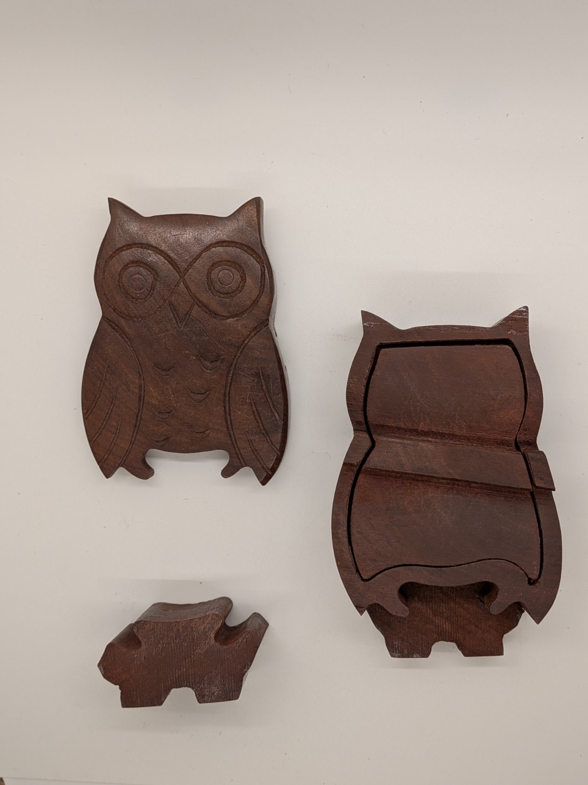 Owl Shaped Wooden Puzzle Box, Hidden Compartment - Handcrafted Rosewood