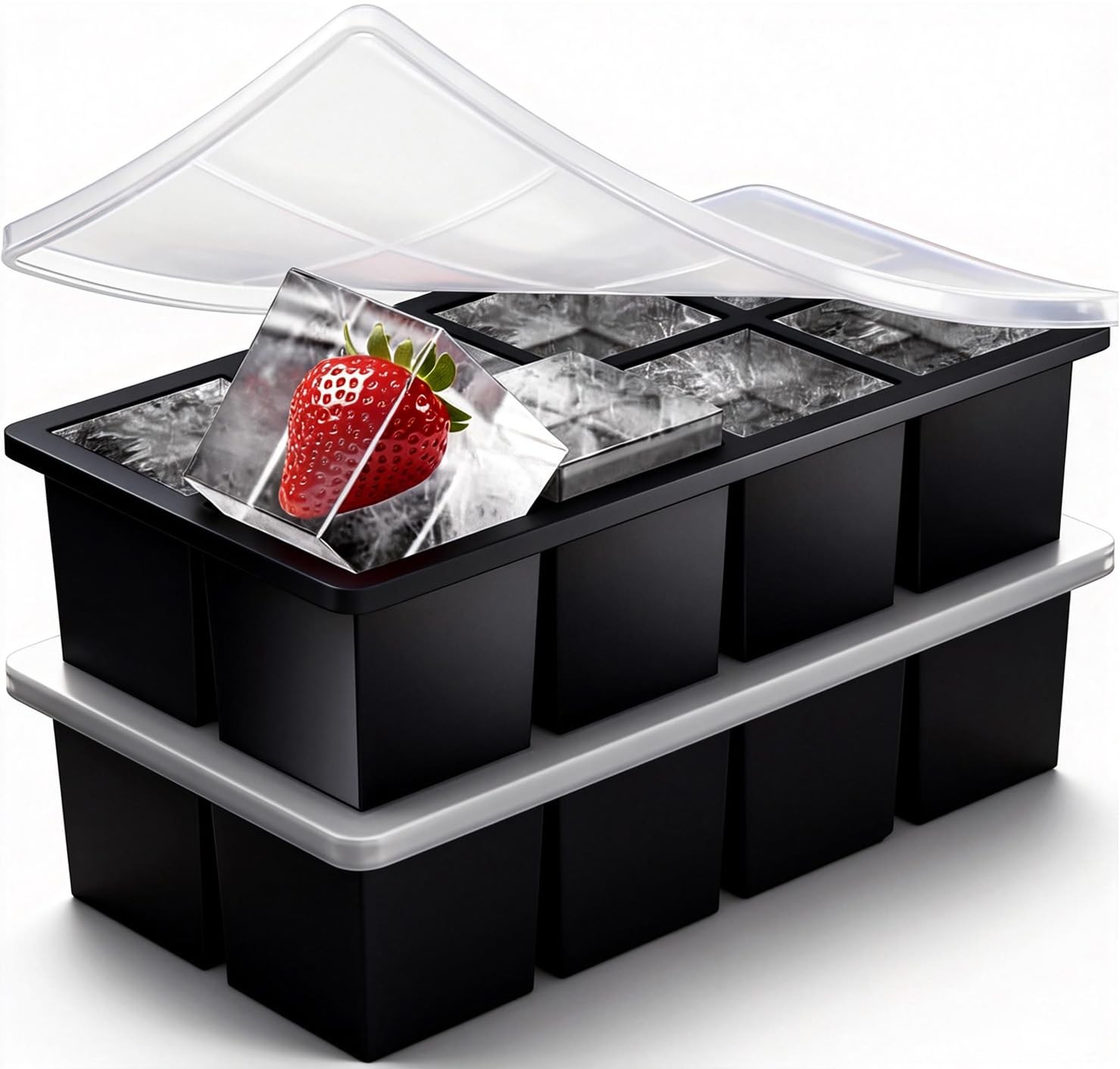 2-Pack Large Ice Cube Trays for Whiskey, Stackable & Easy-Release Silicone Sq...
