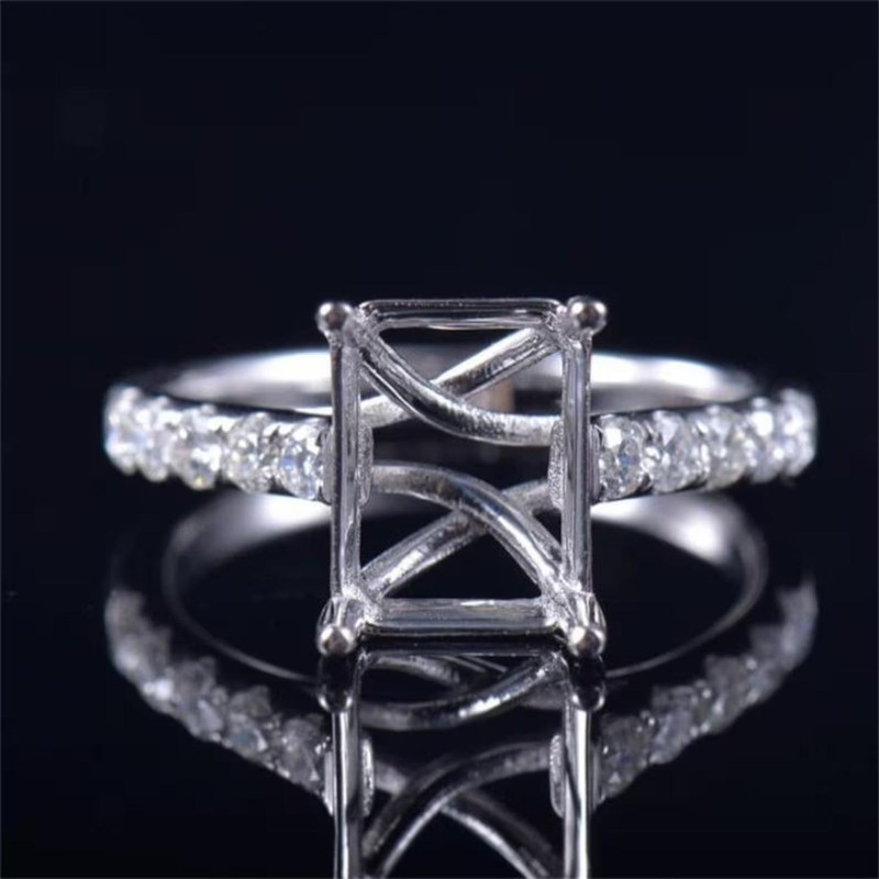 x6 MM Emerald Cut Semi Mount Ring 925 Sterling Silver Accent Shank Blank Setting