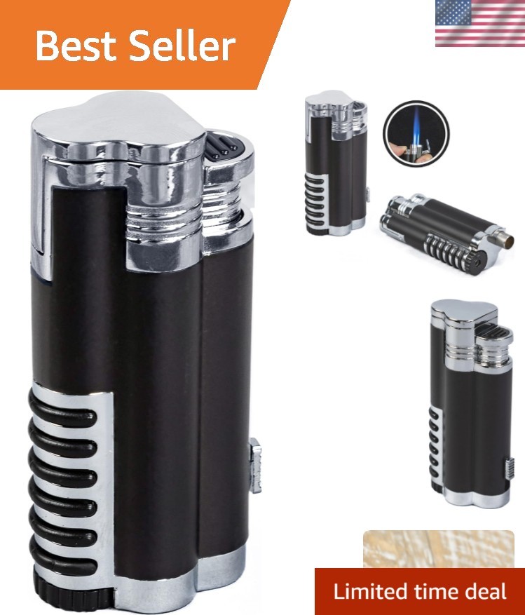 Cyclone Triple Torch Cigar Lighter with Punch Cutter - Chrome & Black Elegance