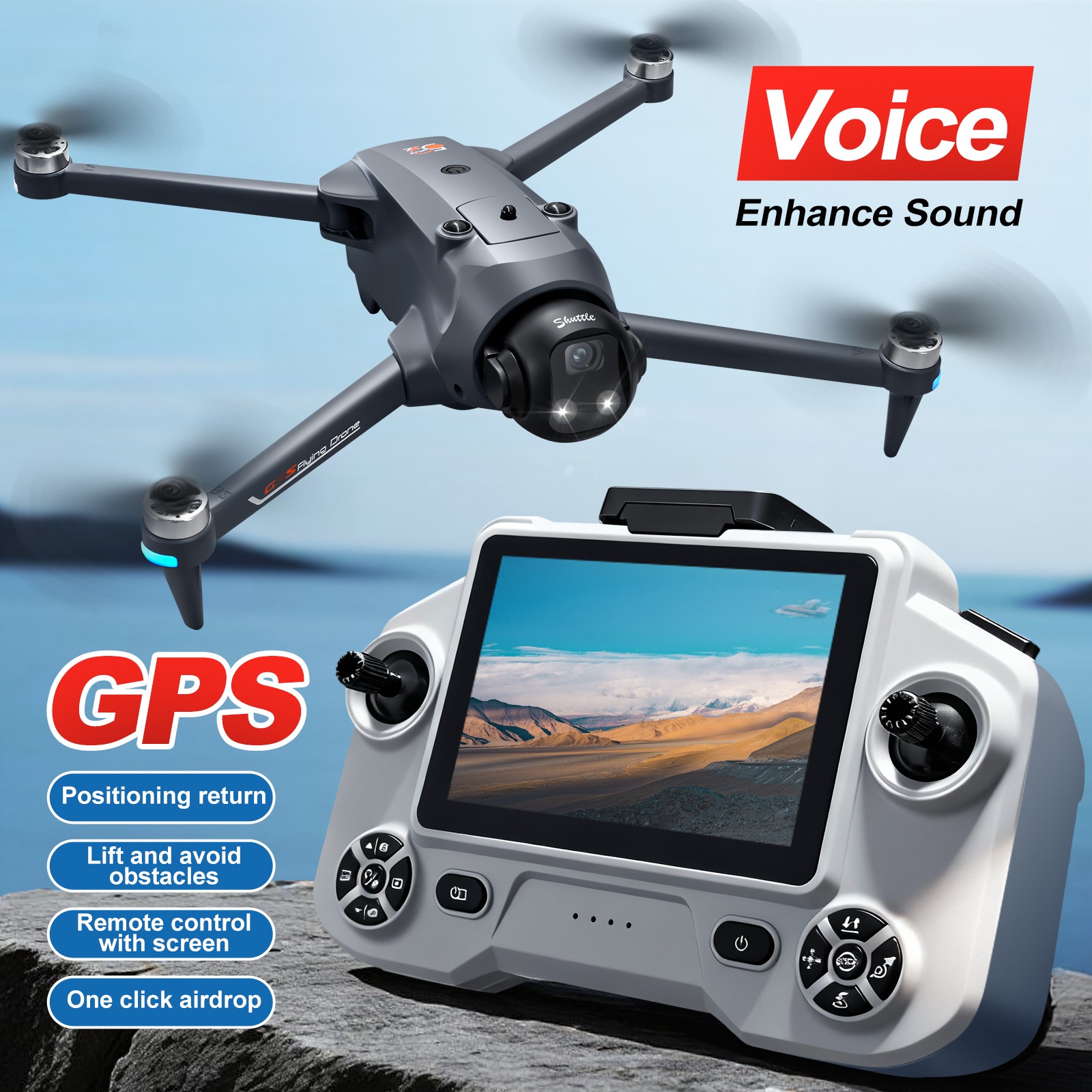 YL059 GPS Return Drone 4K Camera Lightweight Foldable FPV Transmission w/ Screen