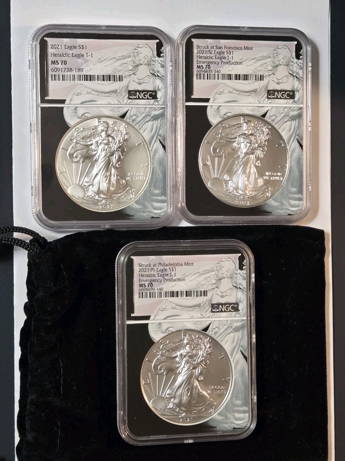 2021 W P S (Set of 3) NGC MS 70 Type 1 American Silver Eagles