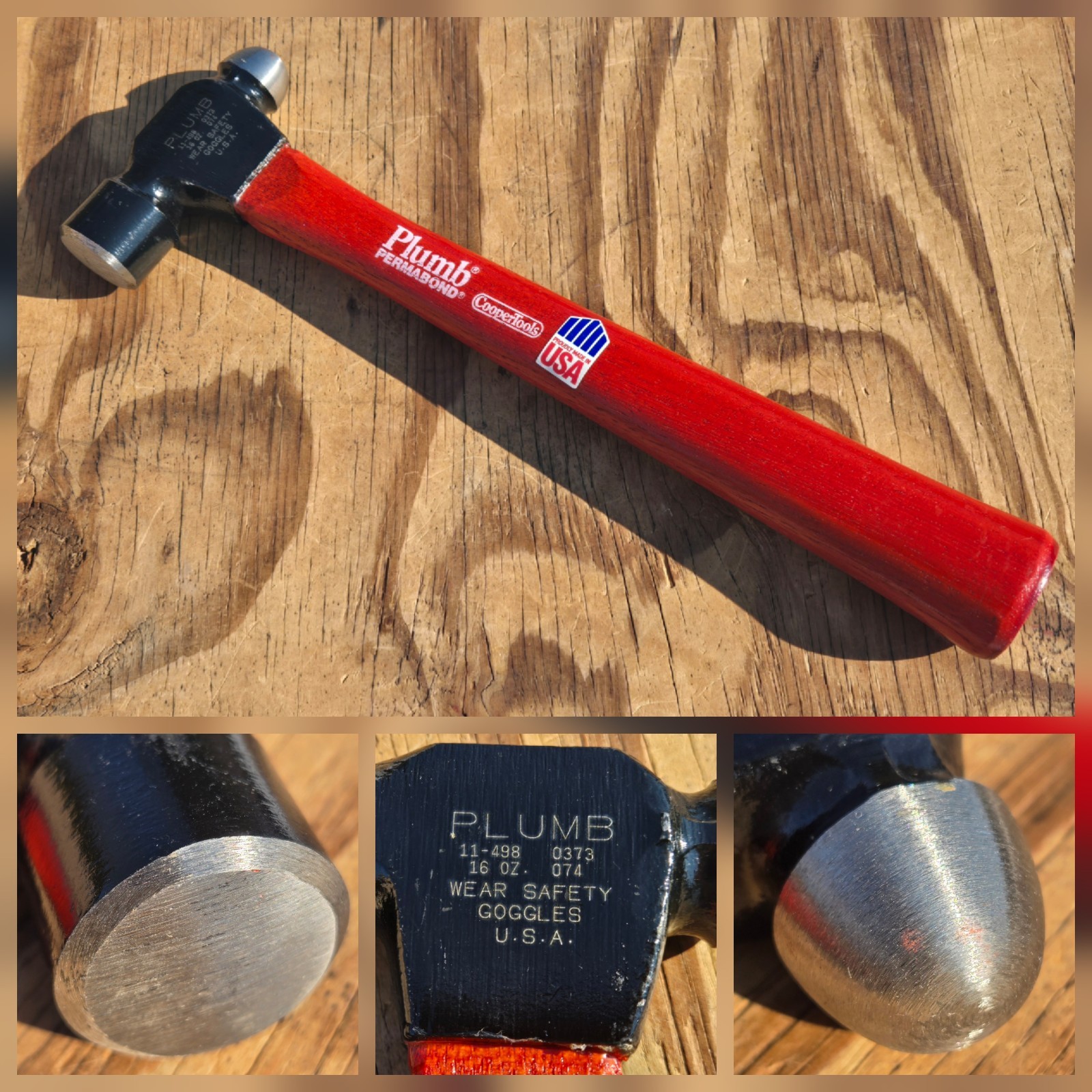NOS Vintage Plumb Cooper Tools Permabond 16oz. Ball Pein Penn Hammer 11-498 USA
