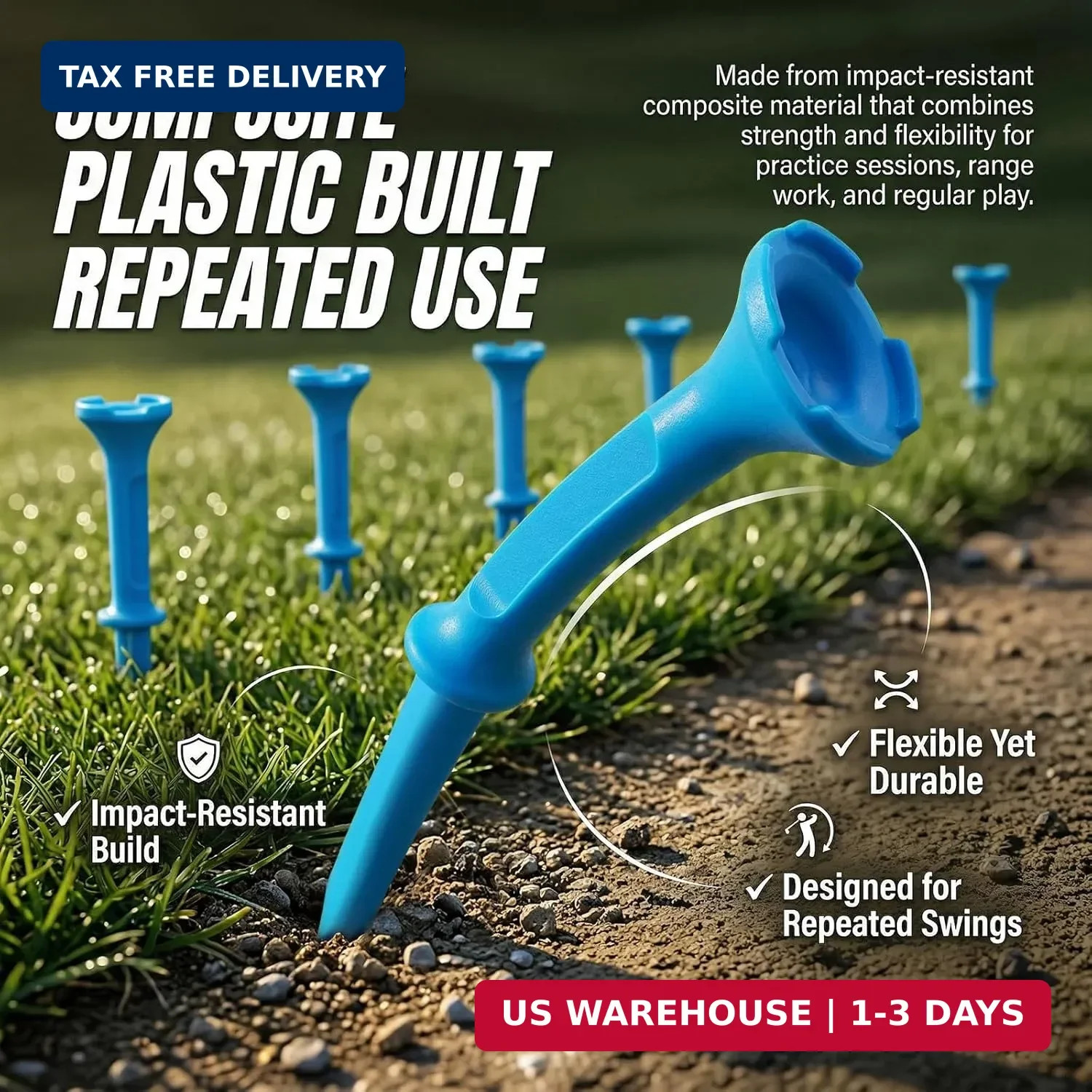 Stepped Golf Tees, 110 Count Plastic Golf Tees, Fixed Tee Height Golf Tees with