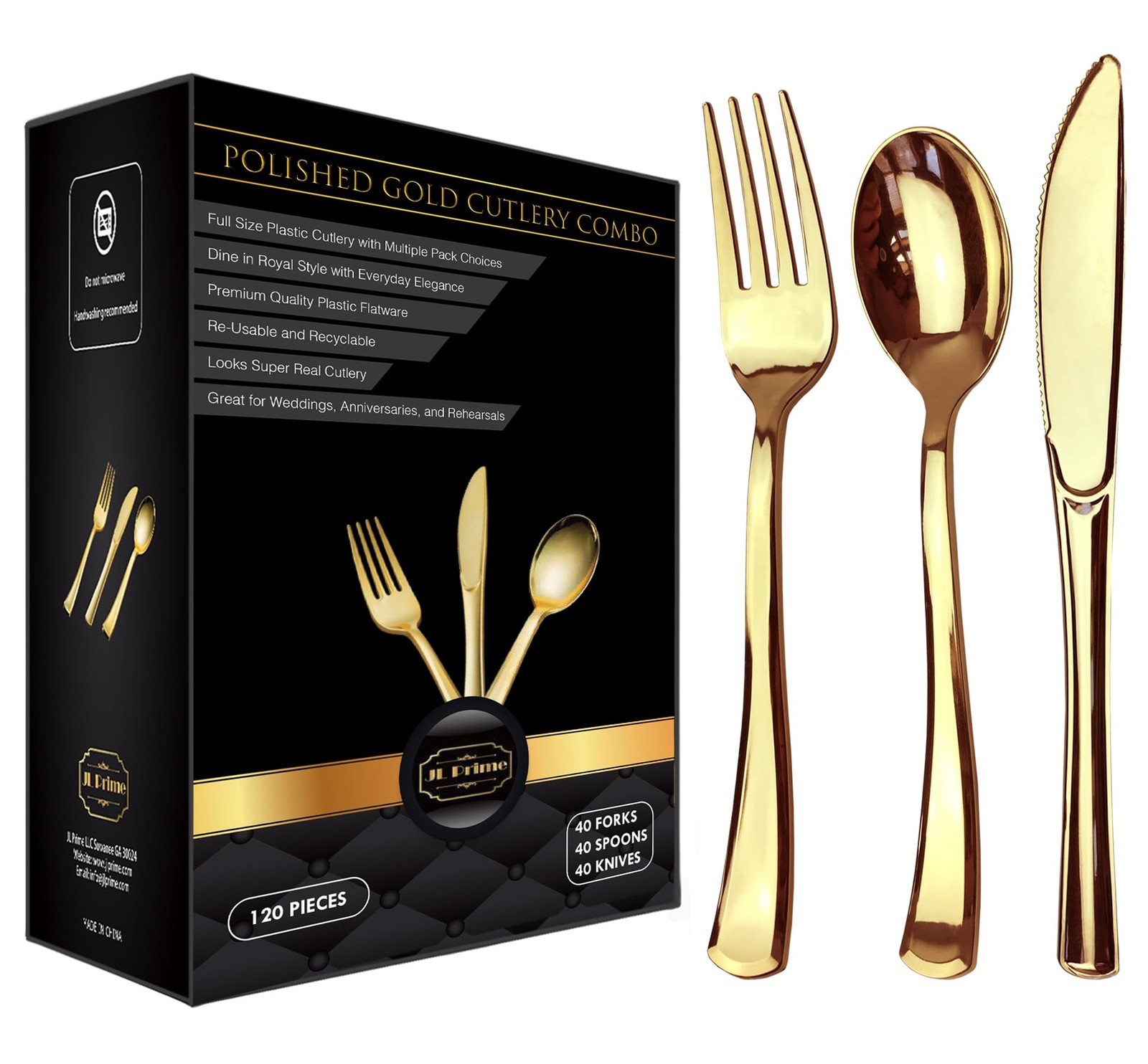 120 Piece Gold Plastic Silverware Set - Reusable & Recyclable - Gold Plastic ...