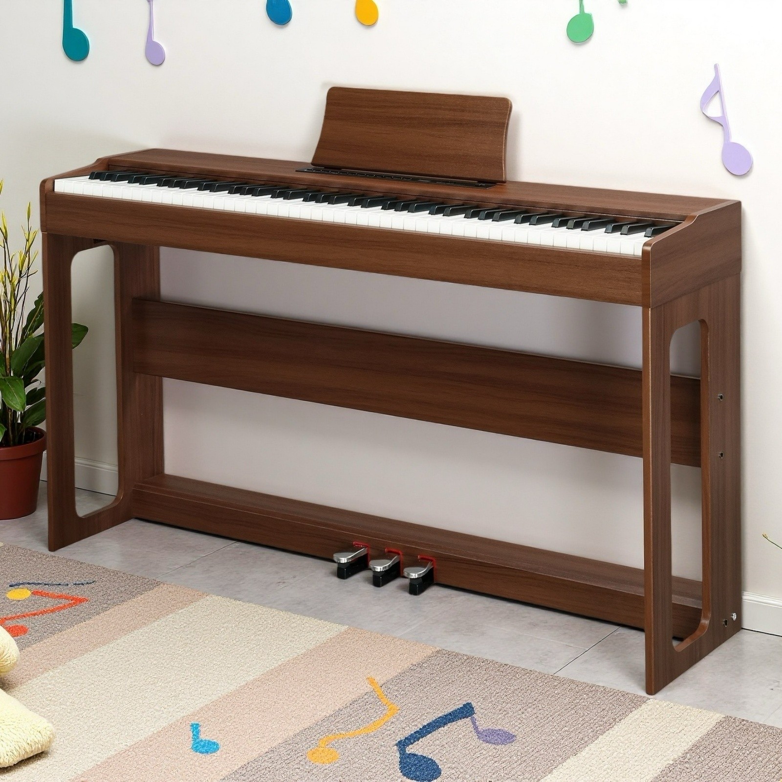 88-Key Full Size Fully Weighted Digital Piano Keyboard Set - Dark Walnut 3-Pedal
