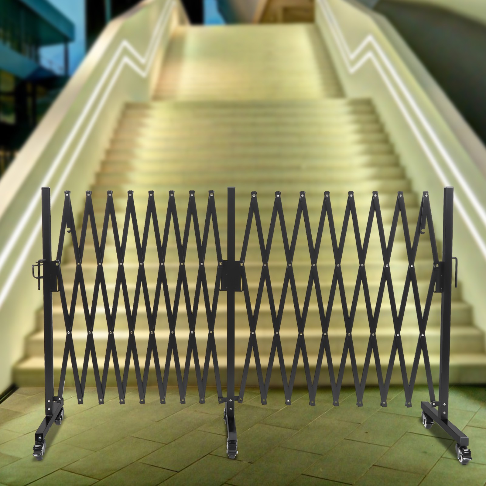 40in H Outdoor Safety Barrier Mobile Folding Gate Portable Fence Gate W/Wheel