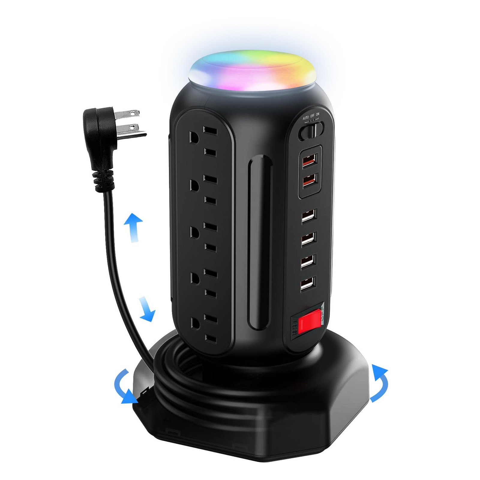 Power Strip Tower with Colorful Nightlight, 15 AC Outlets and 6 Fasting USB P...
