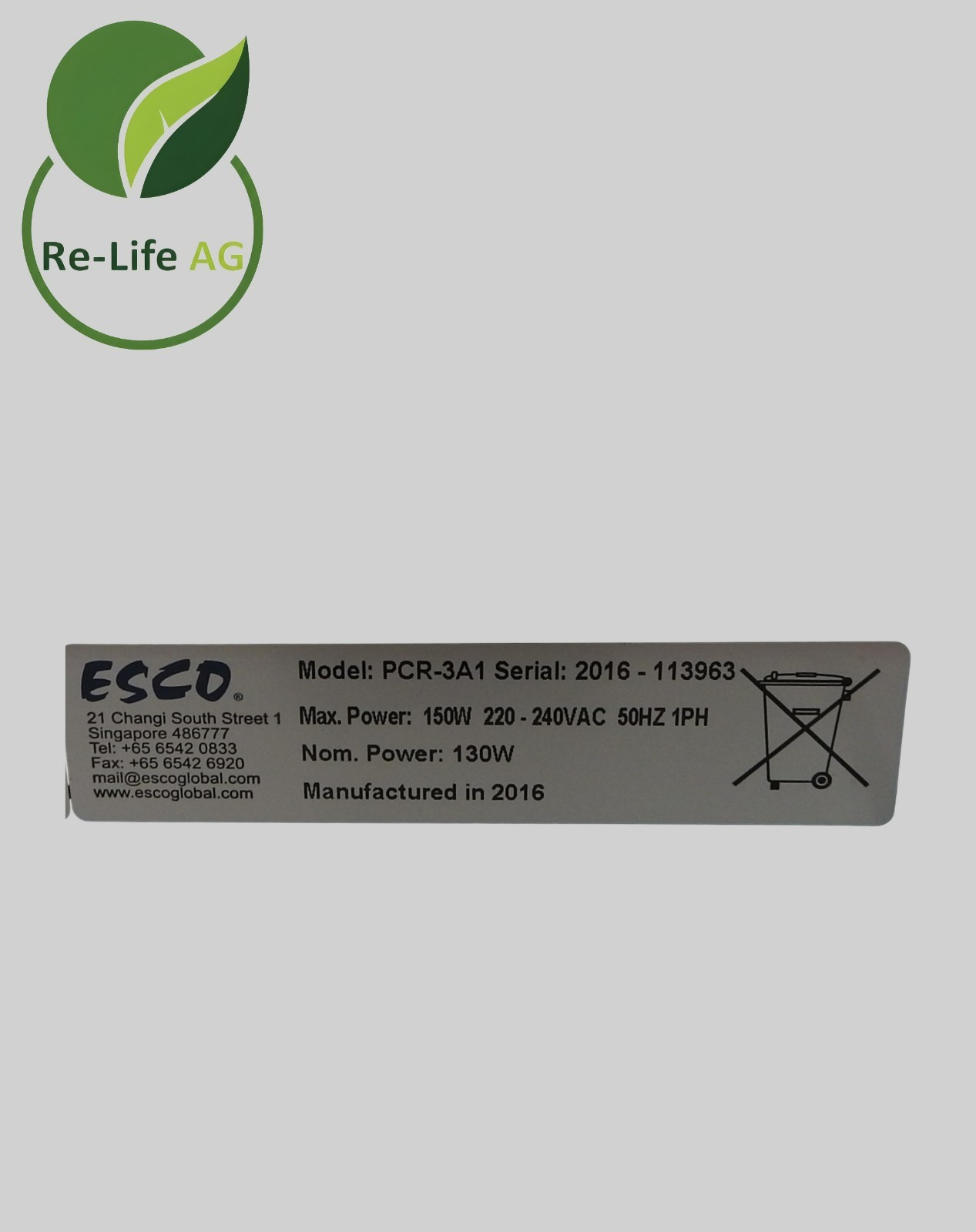 ESCO PCR- 3A1 cabinet