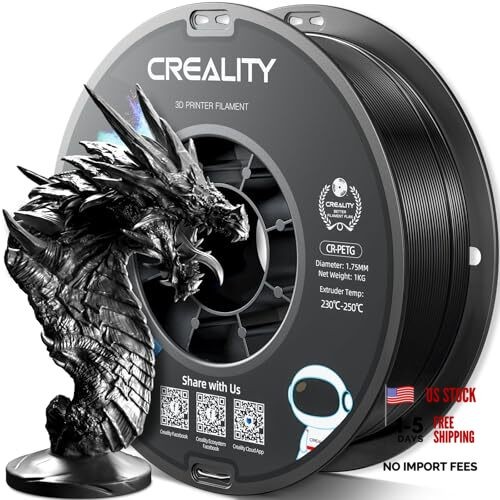 Official Creality PETG 3D Printer Filament 1.75mm 1KG (2.2lbs), Petg-1kg Black