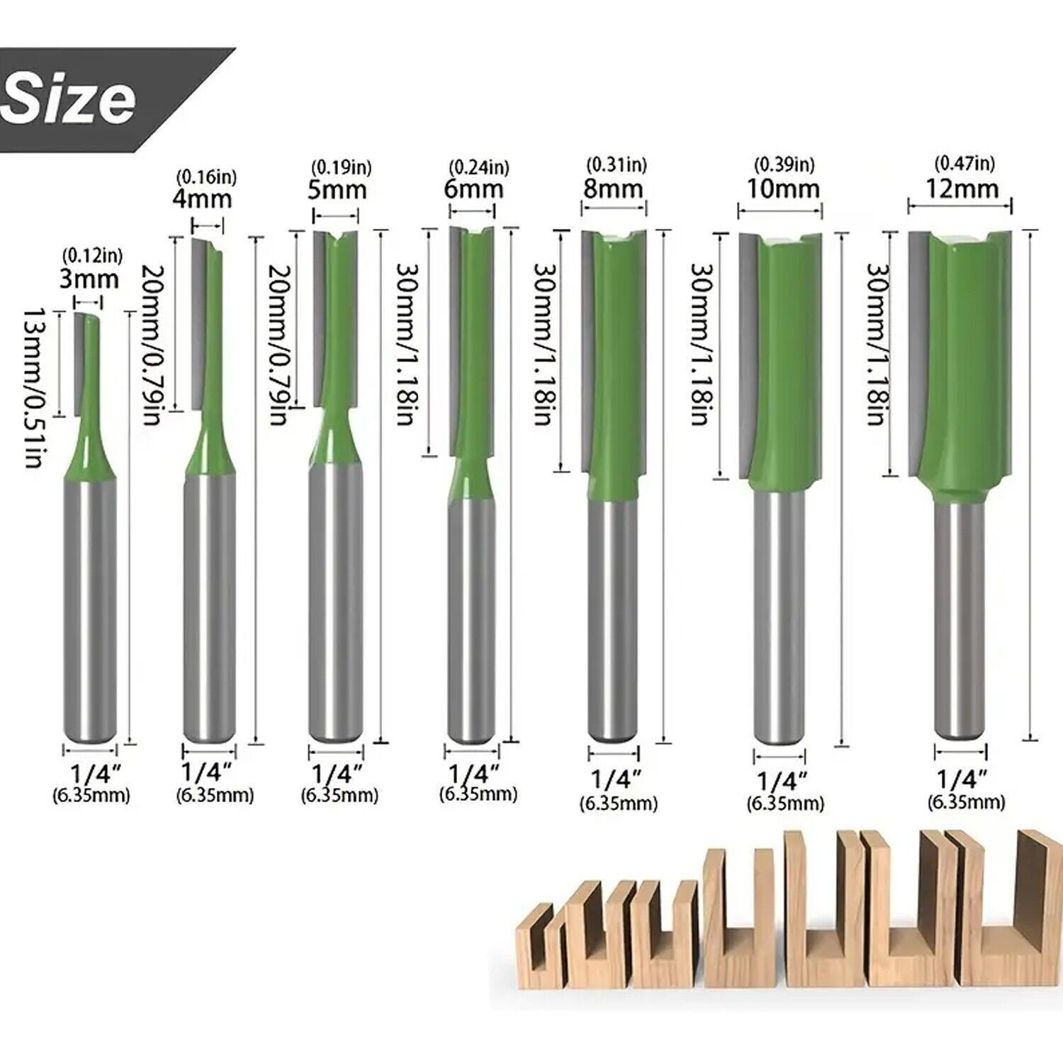 Tungsten Carbide Router Bit Set - 7pcs Woodworking Precision Cutting Tools
