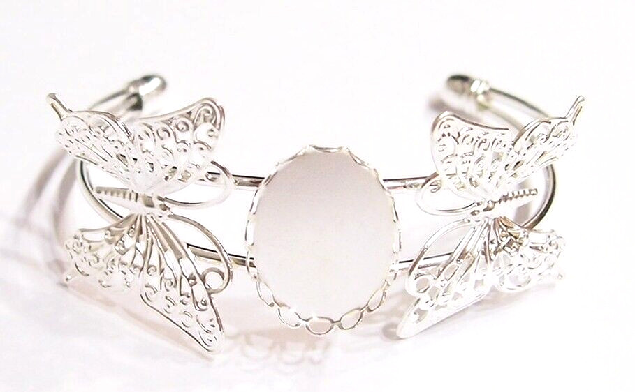 4 of 25x18mm Shiny Silver Victorian Art Deco Era Large Butterfly Cuff Bracelets