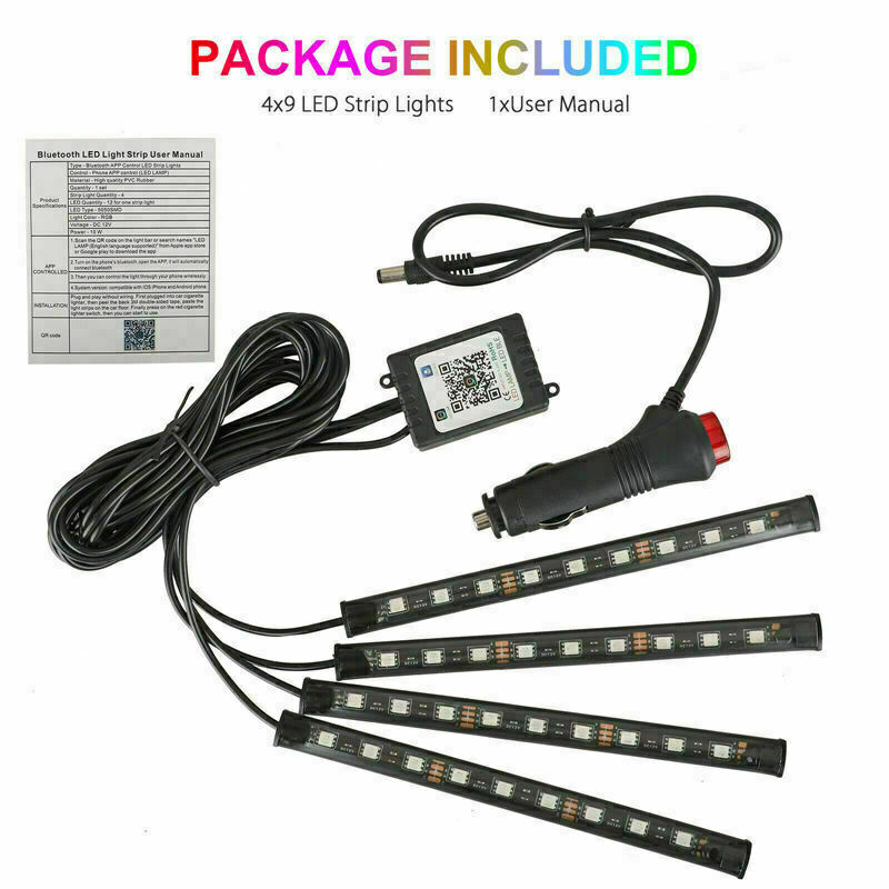 4X12 48 LEDs Car Interior Atmosphere Neon RGB Lights Strip APP Control Bluetooth