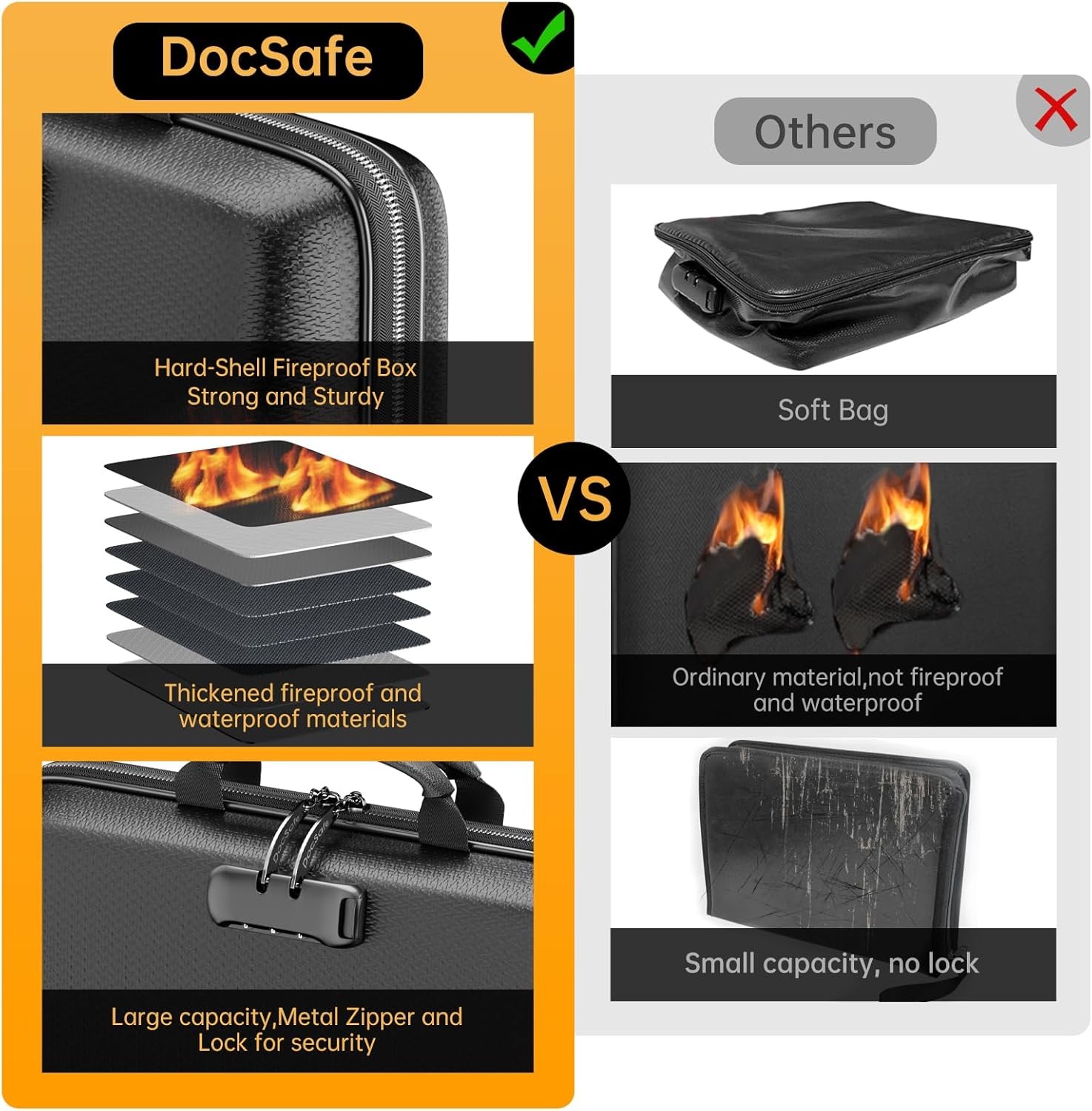 DocSafe Fireproof File Organizer with Lock for Important Documents