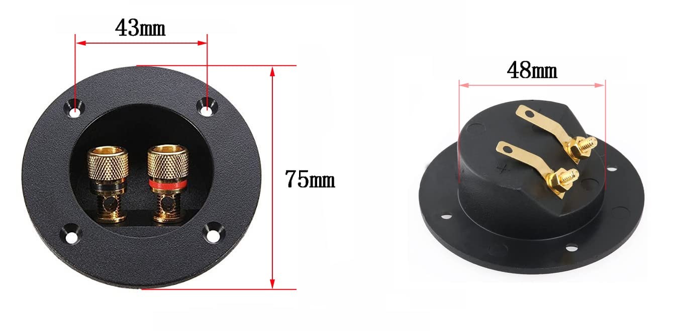 BlueMart 3" Round 2-Way Binding Post Screw Cup Connector Speaker Black - 2pcs