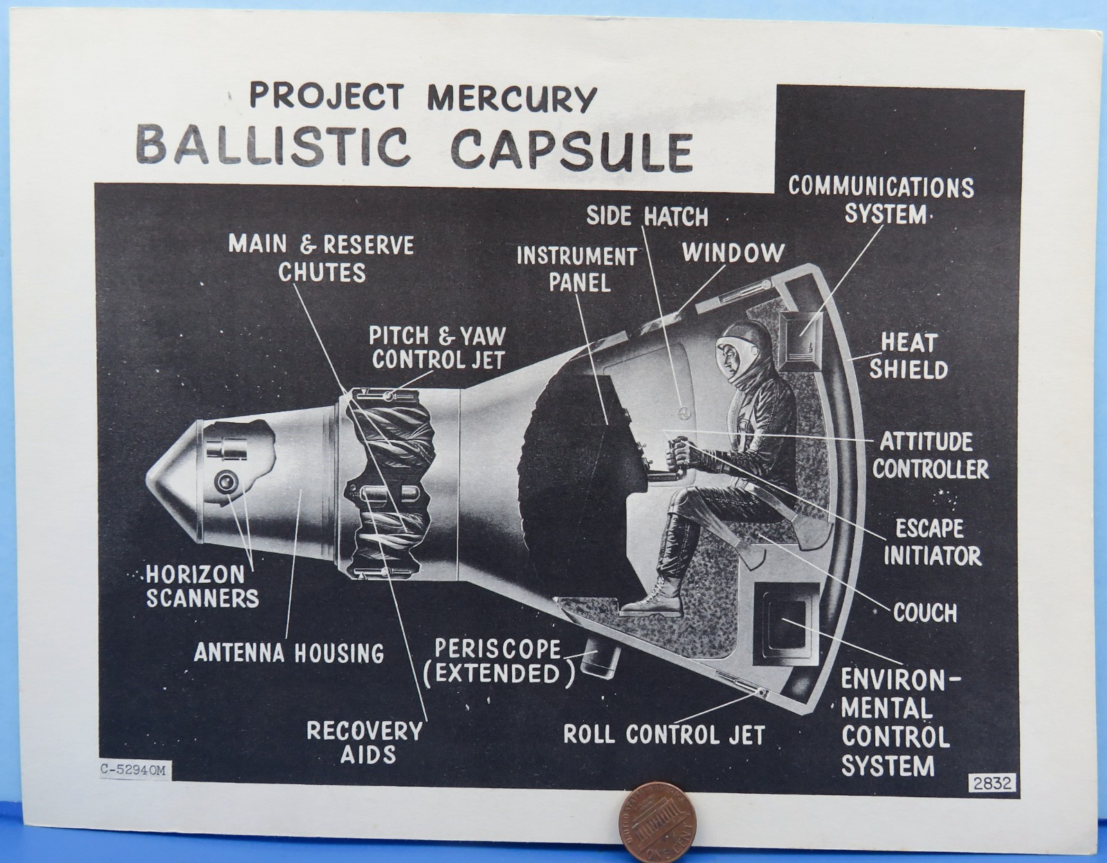 NASA LITHOGRAPH PHOTO vtg Project Mercury Ballistic Capsule on Regular Paper