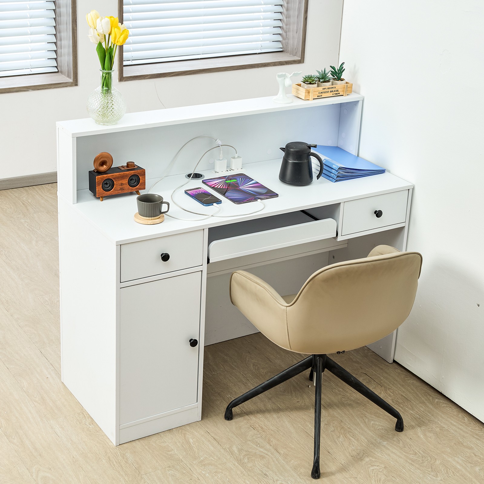 Uimoso Reception Desk Rectangular Front Counter Table 47.24in White Office Table