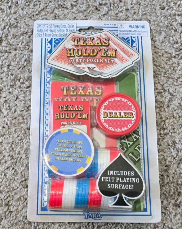 NEW Vintage Texas Hold'em Party Poker Set Tara Toy Corp Cards Chips NOS