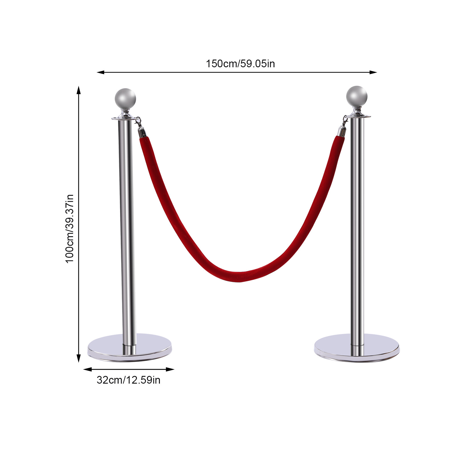 Silver 6Pcs Stanchion Posts with 4 Velvet Ropes Crowd Control Queue Pole Barrier
